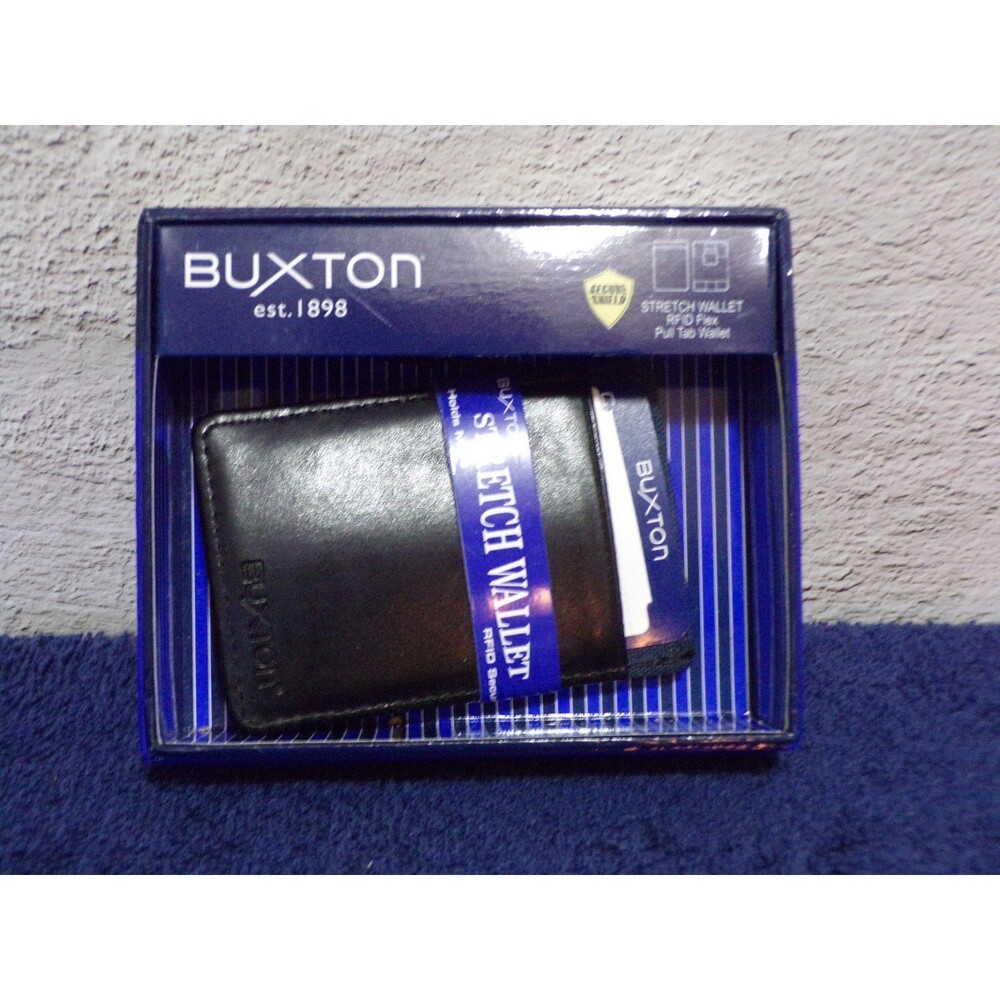 Buxton Men's Leather Flex RFID Stretch Wallet Blocking Slim Black‎ Front Pocket